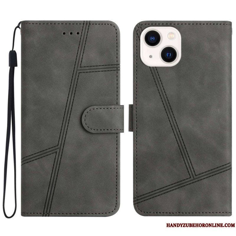 Fodral iPhone 14 Plus Med Kedjar Lädereffekt Geo Stitching Strappy