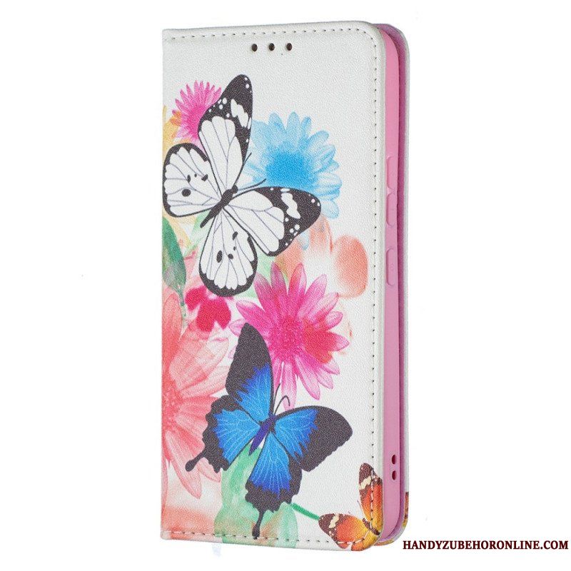 Folio-fodral Samsung Galaxy S22 5G Läderfodral Färgglada Fjärilar