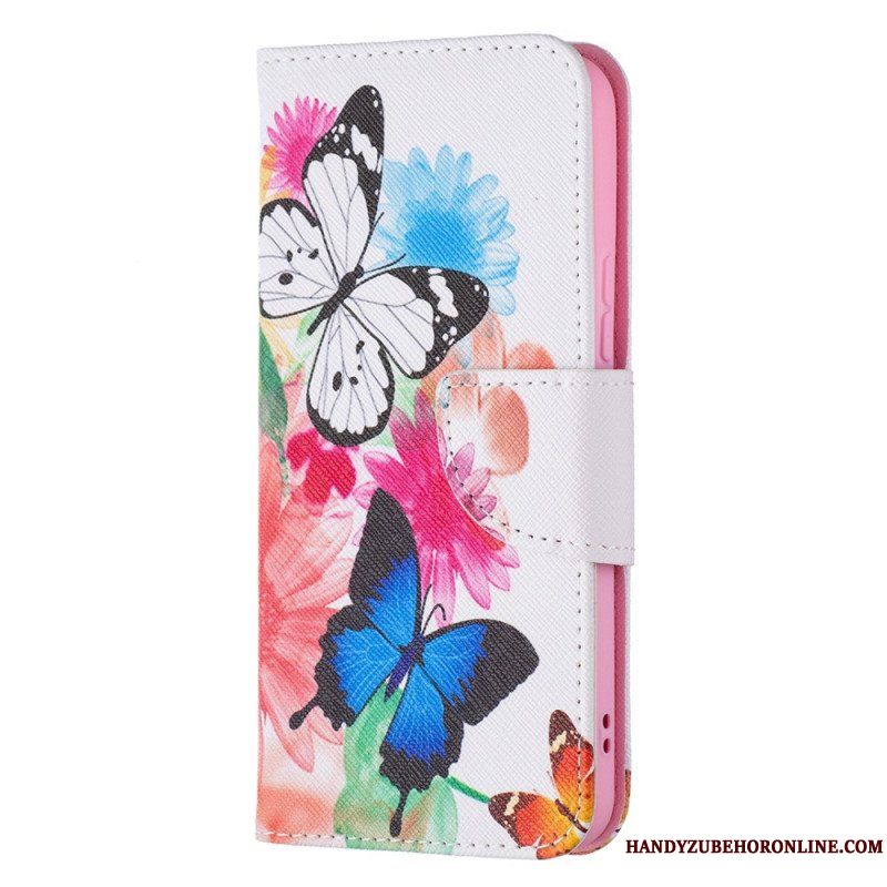 Folio-fodral Samsung Galaxy S22 5G Målade Fjärilar Och Blommor