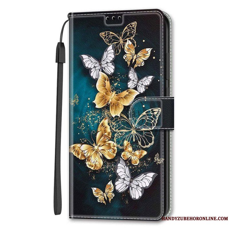 Folio-fodral Samsung Galaxy S22 Ultra 5G Med Kedjar Strap Butterflies Fan