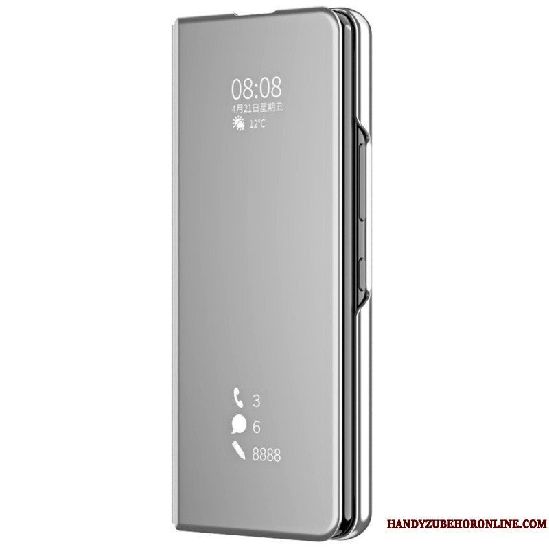 Folio-fodral Samsung Galaxy Z Fold 4 Läderfodral Spegel Och Transparens