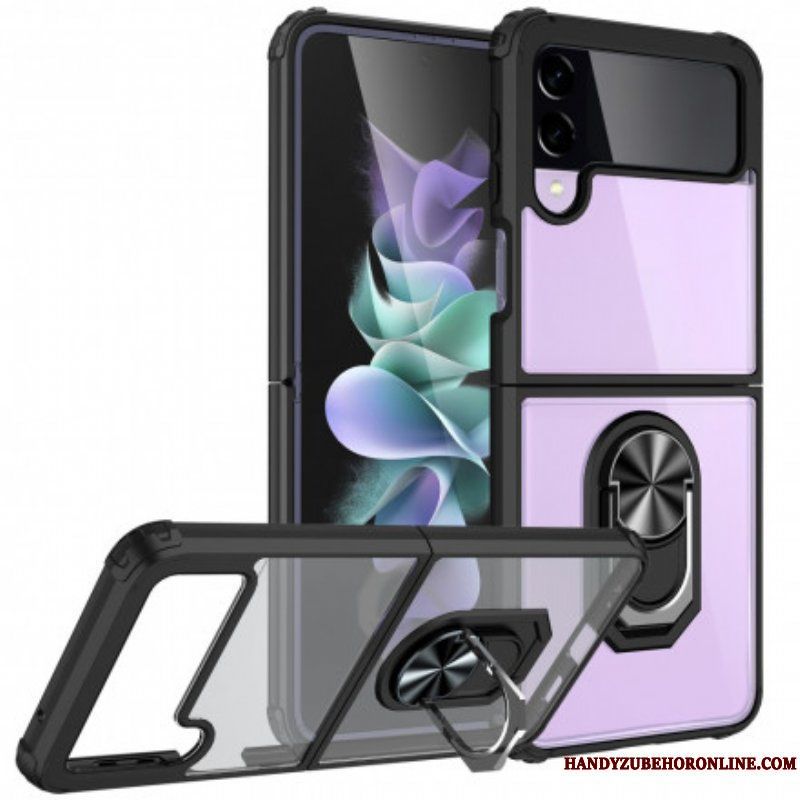 Folio-fodral Skal Samsung Galaxy Z Flip 3 5G Läderfodral Transparent Metallring
