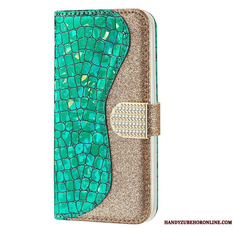 Läderfodral iPhone 13 Mini Krokodil Diamanter