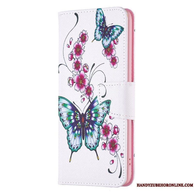 Läderfodral iPhone 15 Plus Färgglada Fjärilar