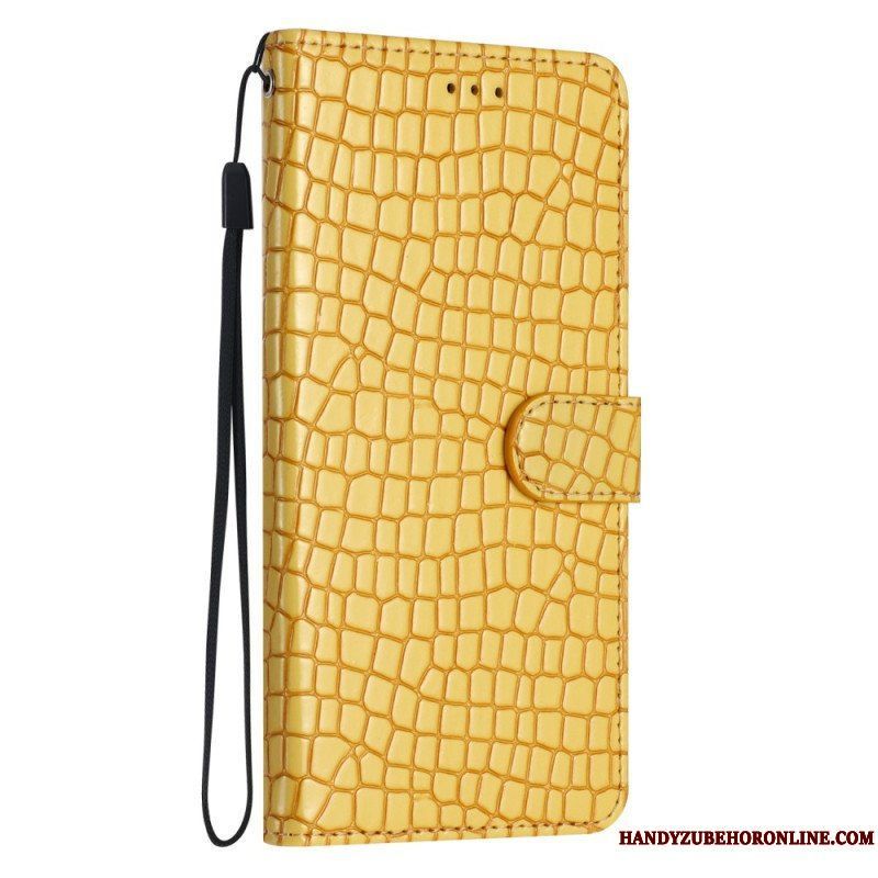 Läderfodral iPhone 15 Plus Krokodilstil Med Rem