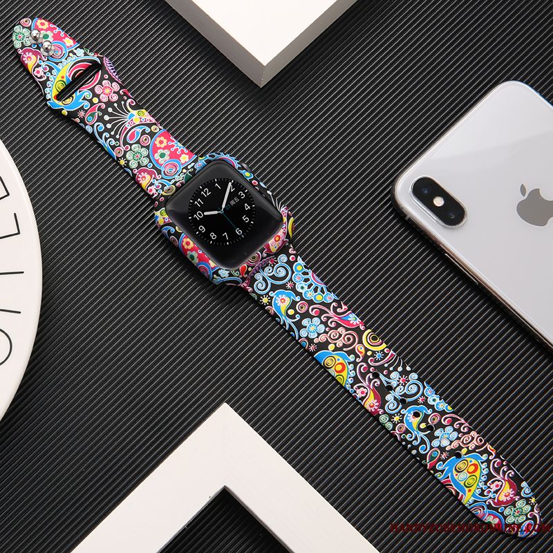 Skal Apple Watch Series 3 Silikon Tryck Svart, Fodral Apple Watch Series 3 Skydd Trend Varumärke Vit
