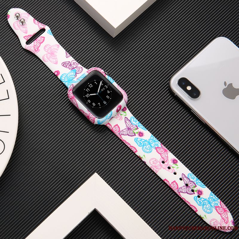 Skal Apple Watch Series 3 Silikon Tryck Svart, Fodral Apple Watch Series 3 Skydd Trend Varumärke Vit