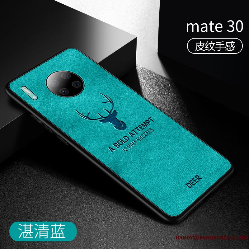 Skal Huawei Mate 30 Läderfodral Blå Fallskydd, Fodral Huawei Mate 30 Skydd Trend Varumärke Personlighet