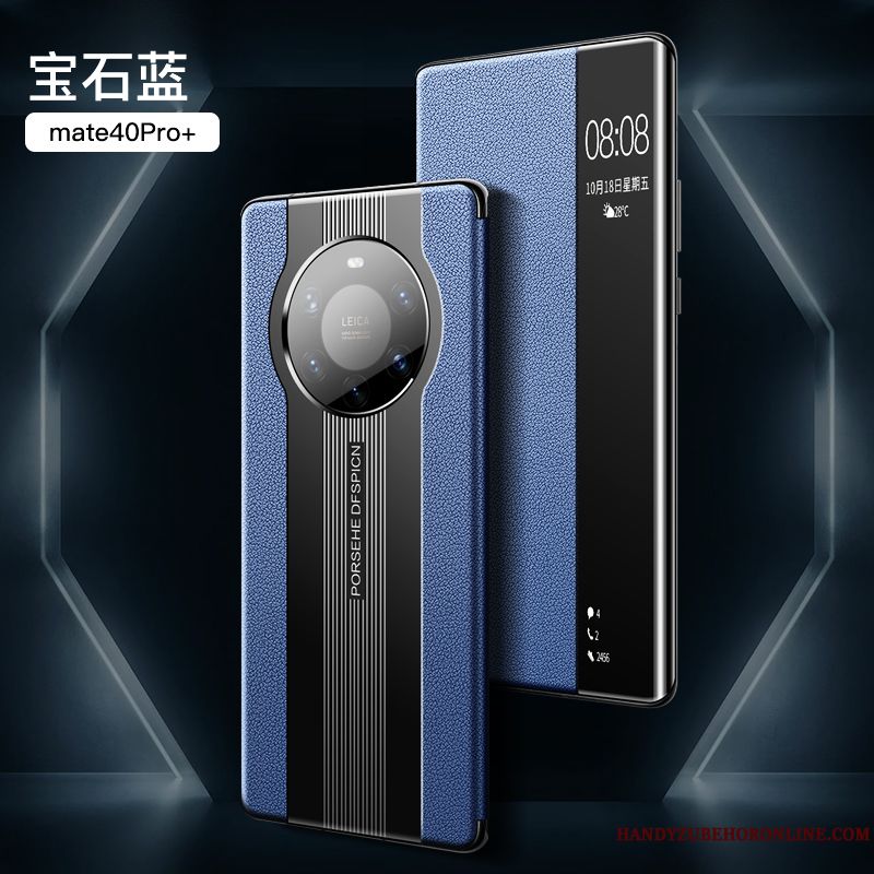 Skal Huawei Mate 40 Pro+ Läder Mörkblå Högt Utbud, Fodral Huawei Mate 40 Pro+ Läderfodral Fallskyddtelefon