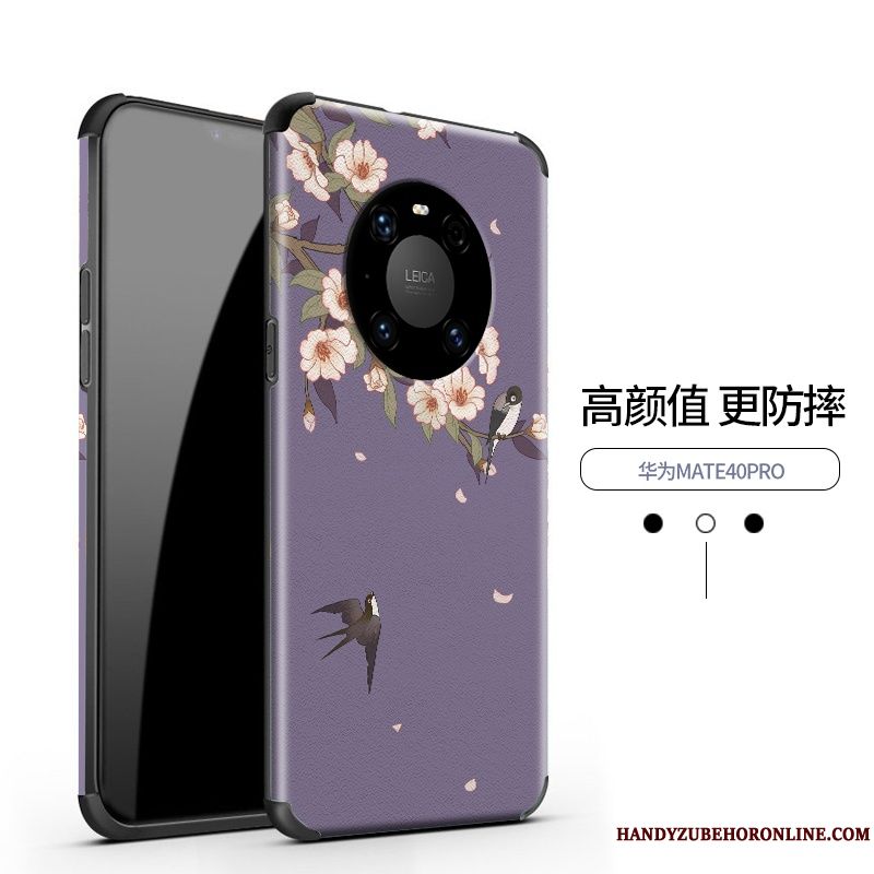 Skal Huawei Mate 40 Pro Silikon Mönster Kinesisk Stil, Fodral Huawei Mate 40 Pro Lättnad Telefon Blå