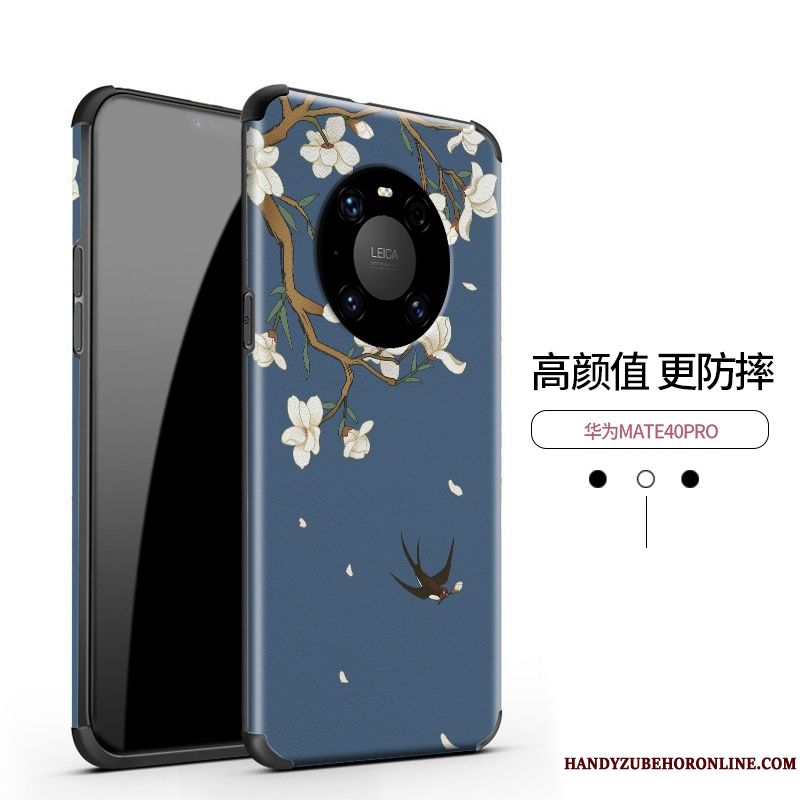 Skal Huawei Mate 40 Pro Silikon Mönster Kinesisk Stil, Fodral Huawei Mate 40 Pro Lättnad Telefon Blå