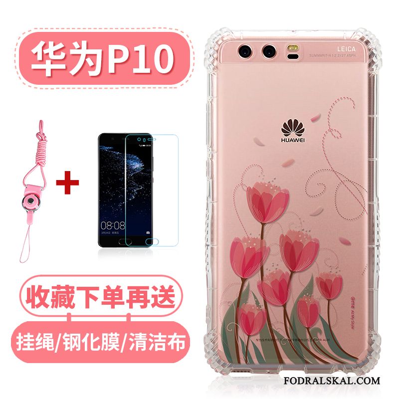 Skal Huawei P10 Mjuk Fallskydd Transparent, Fodral Huawei P10 Silikon Rosa Hängsmycken