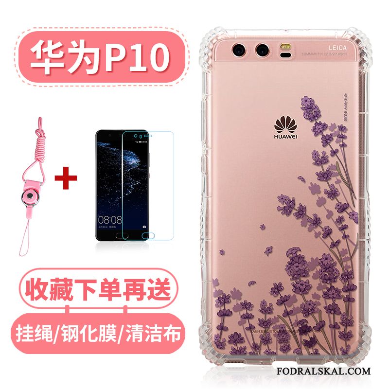 Skal Huawei P10 Mjuk Fallskydd Transparent, Fodral Huawei P10 Silikon Rosa Hängsmycken