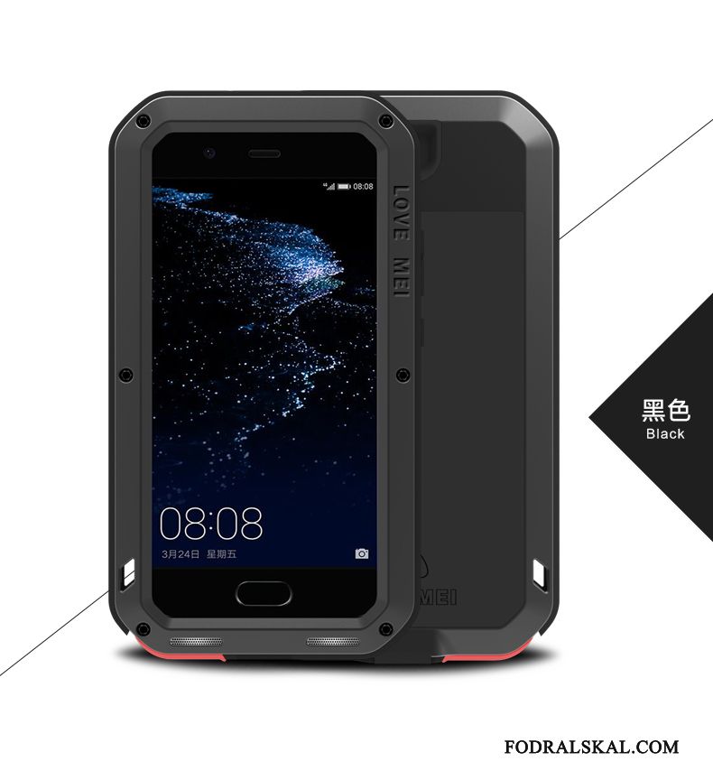 Skal Huawei P10 Plus Metall Tre Försvartelefon, Fodral Huawei P10 Plus Skydd Fallskydd Röd