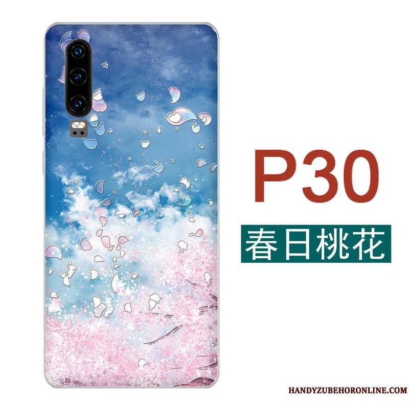 Skal Huawei P30 Cherrytelefon, Fodral Huawei P30 Blå Handmålade