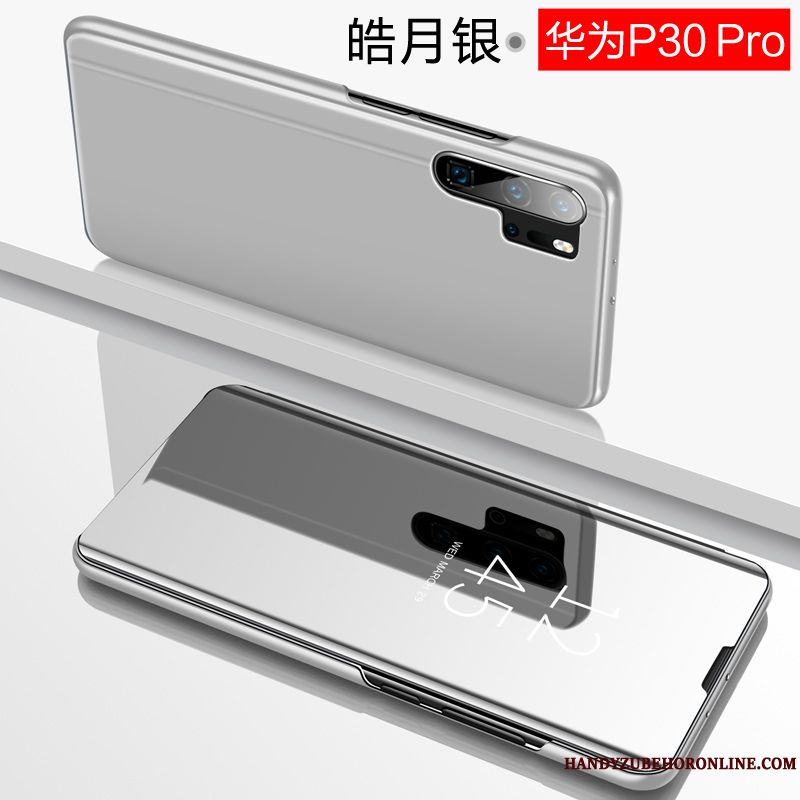 Skal Huawei P30 Pro Skydd Telefon Fallskydd, Fodral Huawei P30 Pro Läderfodral Purpur Spegel