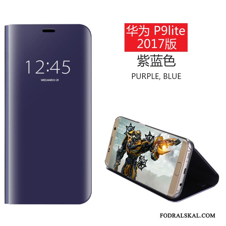Skal Huawei P9 Lite Täcka Mörkblå Spegel, Fodral Huawei P9 Lite Läderfodral Telefon Fallskydd
