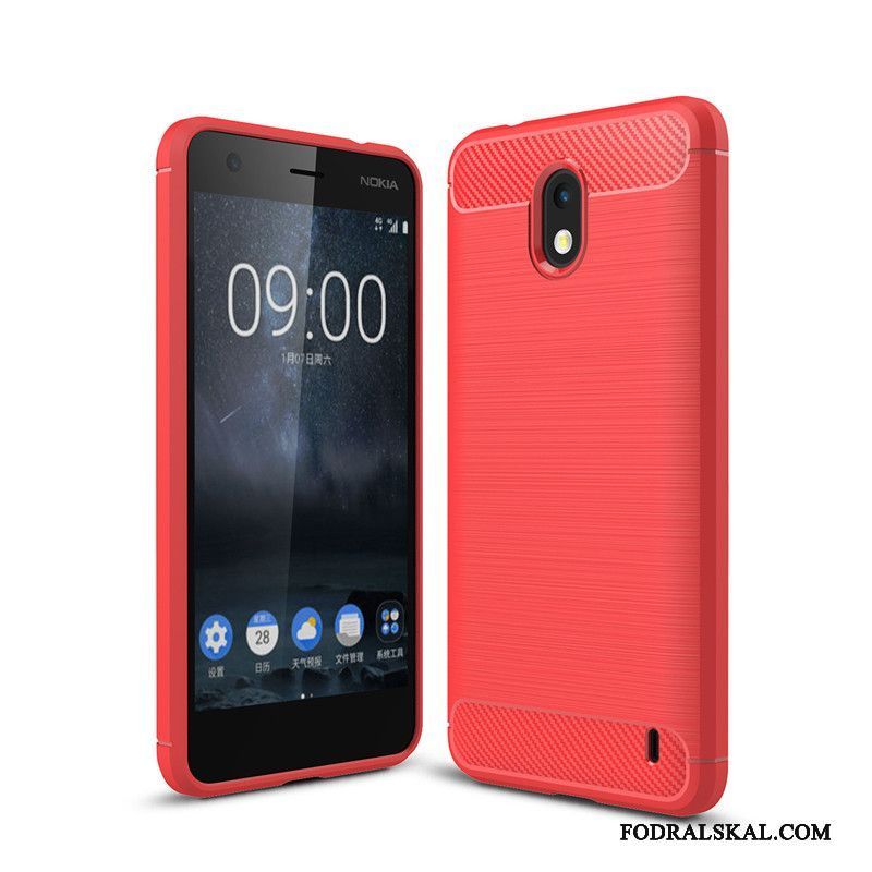 Skal Nokia 2 Silikon Fallskydd Kostfiber, Fodral Nokia 2 Mjuk Röd