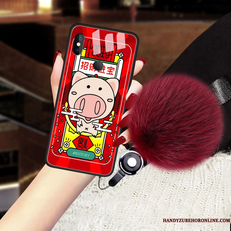 Skal Redmi Note 6 Pro Pälskulatelefon, Fodral Redmi Note 6 Pro Röd Glas