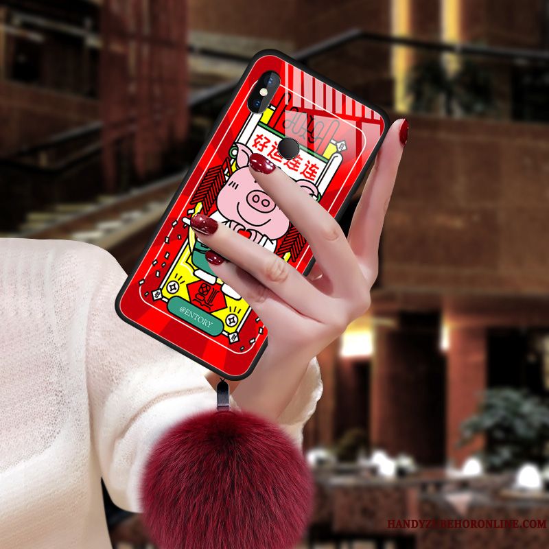 Skal Redmi Note 6 Pro Pälskulatelefon, Fodral Redmi Note 6 Pro Röd Glas