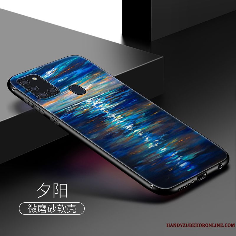 Skal Samsung Galaxy A21s Silikon Vacker Blå, Fodral Samsung Galaxy A21s Kreativa Nubucktelefon