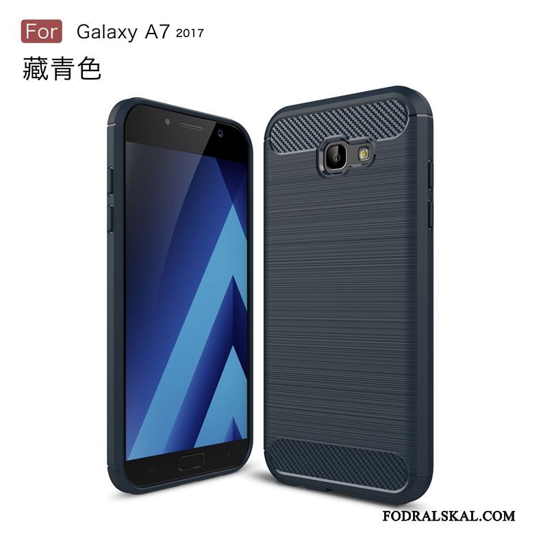 Skal Samsung Galaxy A7 2017 Silikon Telefon Grön, Fodral Samsung Galaxy A7 2017 Tecknat Fallskydd Kostfiber
