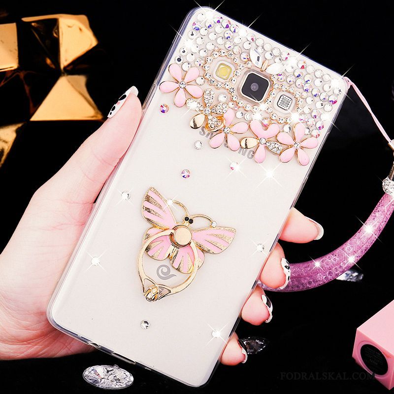 Skal Samsung Galaxy A8 Mjuk Telefon Nubuck, Fodral Samsung Galaxy A8 Strass Rosa Transparent