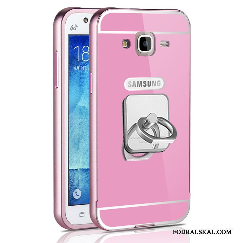 Skal Samsung Galaxy J5 2015 Metall Frame Fallskydd, Fodral Samsung Galaxy J5 2015 Skydd Tunn Rosa