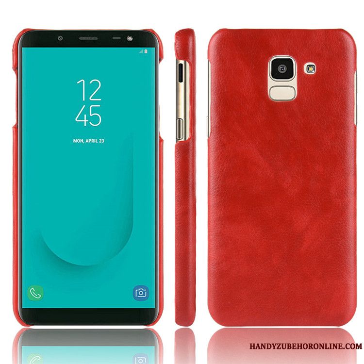 Skal Samsung Galaxy J6 Läder Rödtelefon, Fodral Samsung Galaxy J6 Skydd Litchi Hård