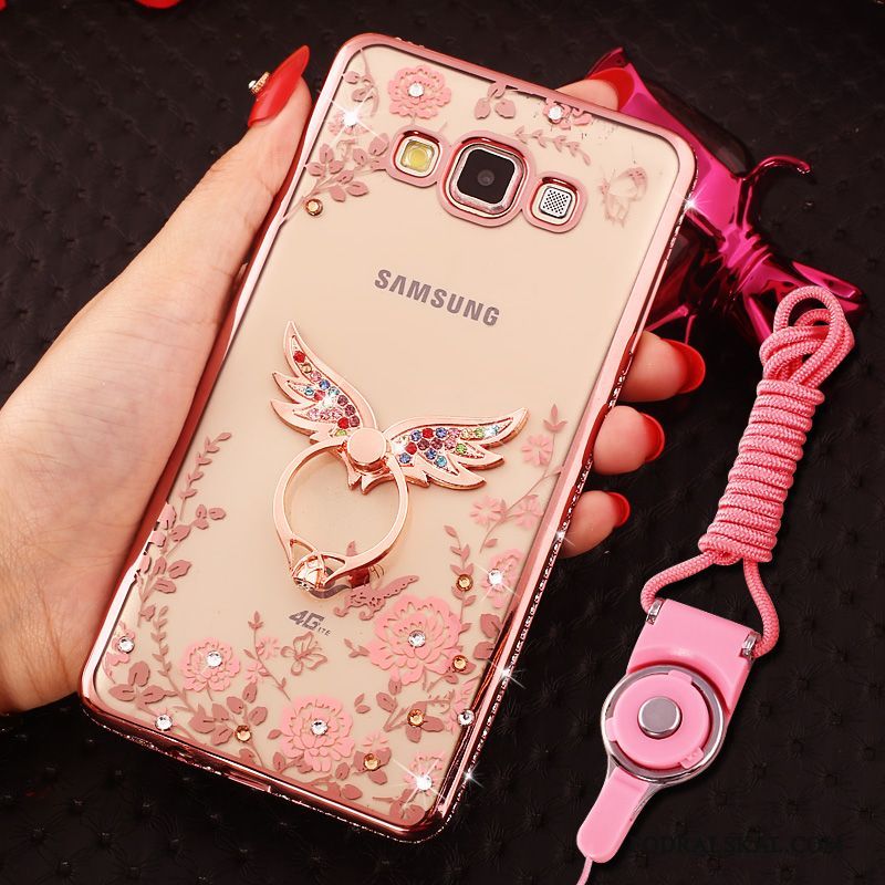 Skal Samsung Galaxy J7 2015 Silikon Ring Fallskydd, Fodral Samsung Galaxy J7 2015 Strass Rosa Hängsmycken