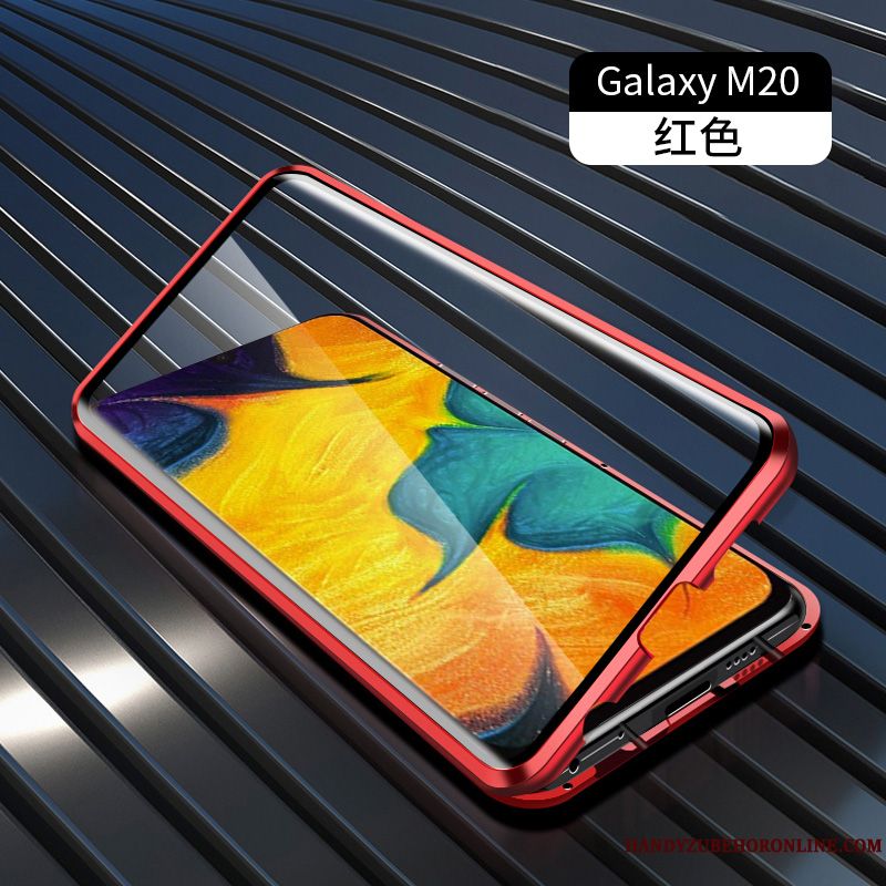 Skal Samsung Galaxy M20 Metall Glas Blå, Fodral Samsung Galaxy M20 Skydd Frame Magnetic