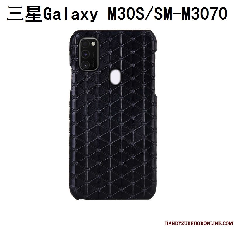 Skal Samsung Galaxy M30s Läder Blå Fallskydd, Fodral Samsung Galaxy M30s Mode Telefon Rutigt