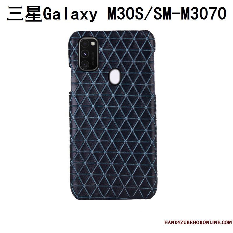 Skal Samsung Galaxy M30s Läder Blå Fallskydd, Fodral Samsung Galaxy M30s Mode Telefon Rutigt