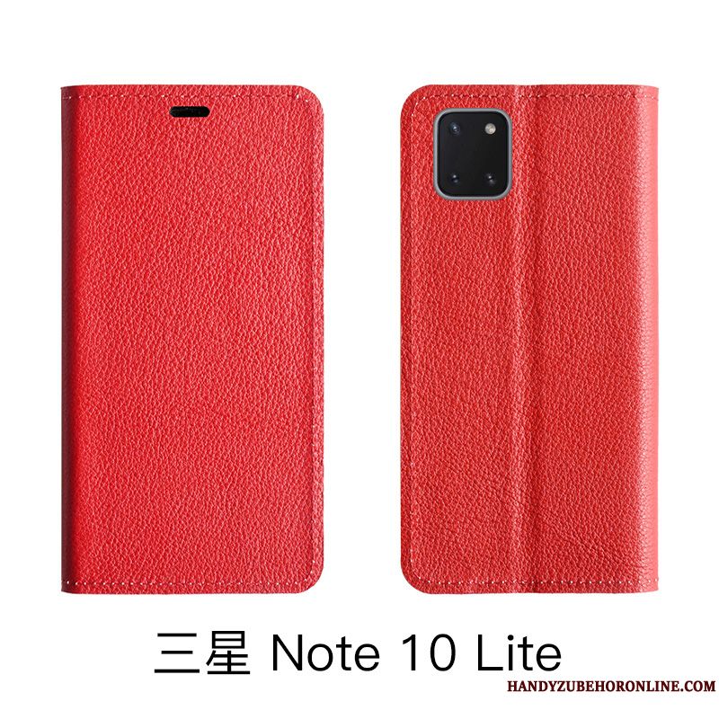 Skal Samsung Galaxy Note 10 Lite Läder Telefon Litchi, Fodral Samsung Galaxy Note 10 Lite Skydd Cow Röd