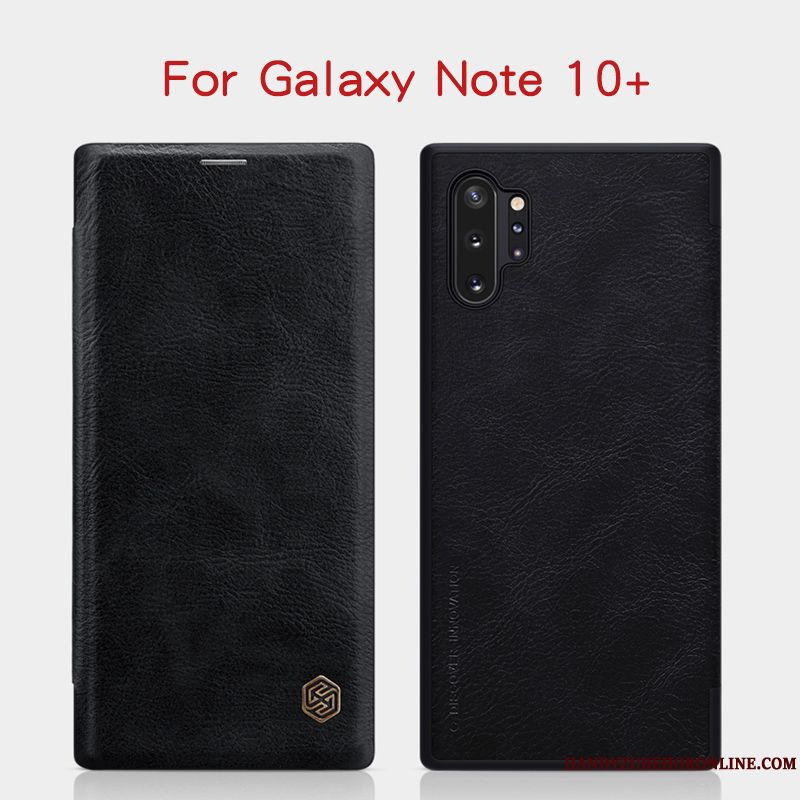 Skal Samsung Galaxy Note 10+ Läderfodral Svart Guld, Fodral Samsung Galaxy Note 10+