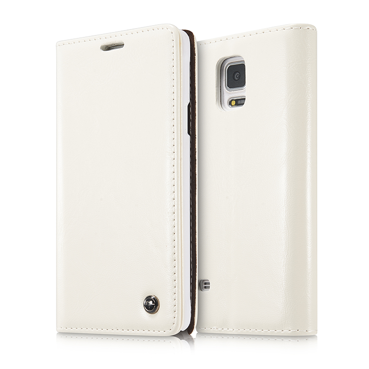 Skal Samsung Galaxy Note 4 Läderfodral Kort Cow, Fodral Samsung Galaxy Note 4 Skydd Vit Business