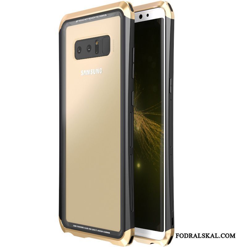Skal Samsung Galaxy Note 8 Metall Telefon Härdat Glas, Fodral Samsung Galaxy Note 8 Skydd Hård Transparent