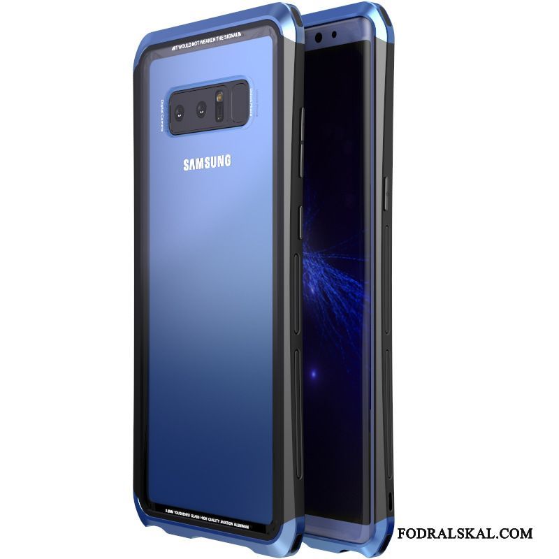 Skal Samsung Galaxy Note 8 Metall Telefon Härdat Glas, Fodral Samsung Galaxy Note 8 Skydd Hård Transparent