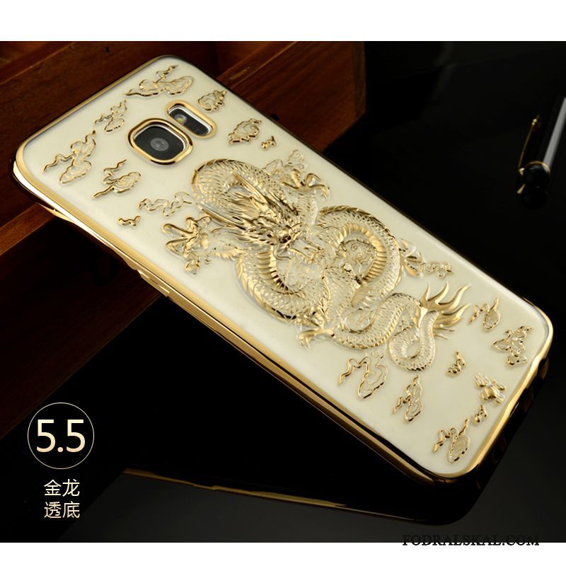Skal Samsung Galaxy S7 Edge Lättnad Kinesisk Draketelefon, Fodral Samsung Galaxy S7 Edge Skydd Svart Guld