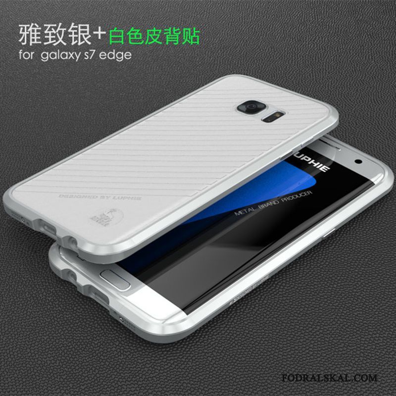Skal Samsung Galaxy S7 Edge Metall Vit Fallskydd, Fodral Samsung Galaxy S7 Edge Skydd Silvertelefon