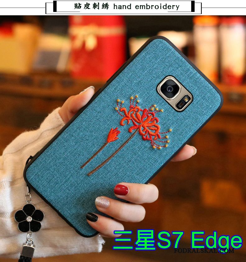 Skal Samsung Galaxy S7 Edge Påsar Blå Broderi, Fodral Samsung Galaxy S7 Edge Mjuk Trendtelefon