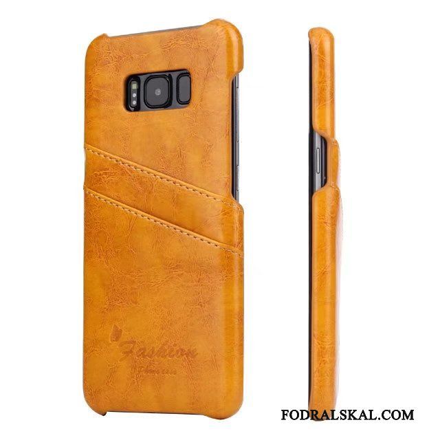 Skal Samsung Galaxy S8 Läder Grå Orange, Fodral Samsung Galaxy S8 Läderfodral Telefon Kort