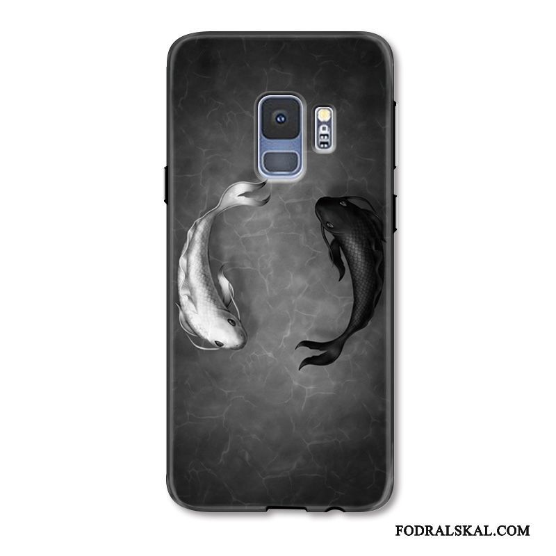 Skal Samsung Galaxy S9+ Kreativa Tranor Svart, Fodral Samsung Galaxy S9+ Mjuk Vit Fallskydd