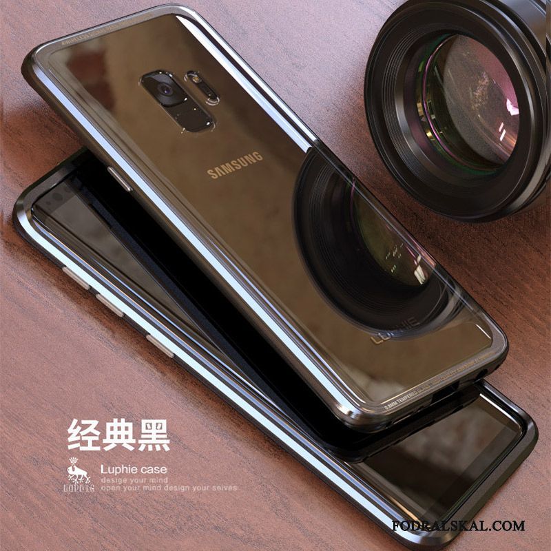 Skal Samsung Galaxy S9+ Påsar Frame Bakre Omslag, Fodral Samsung Galaxy S9+ Metall Silver Härdat Glas