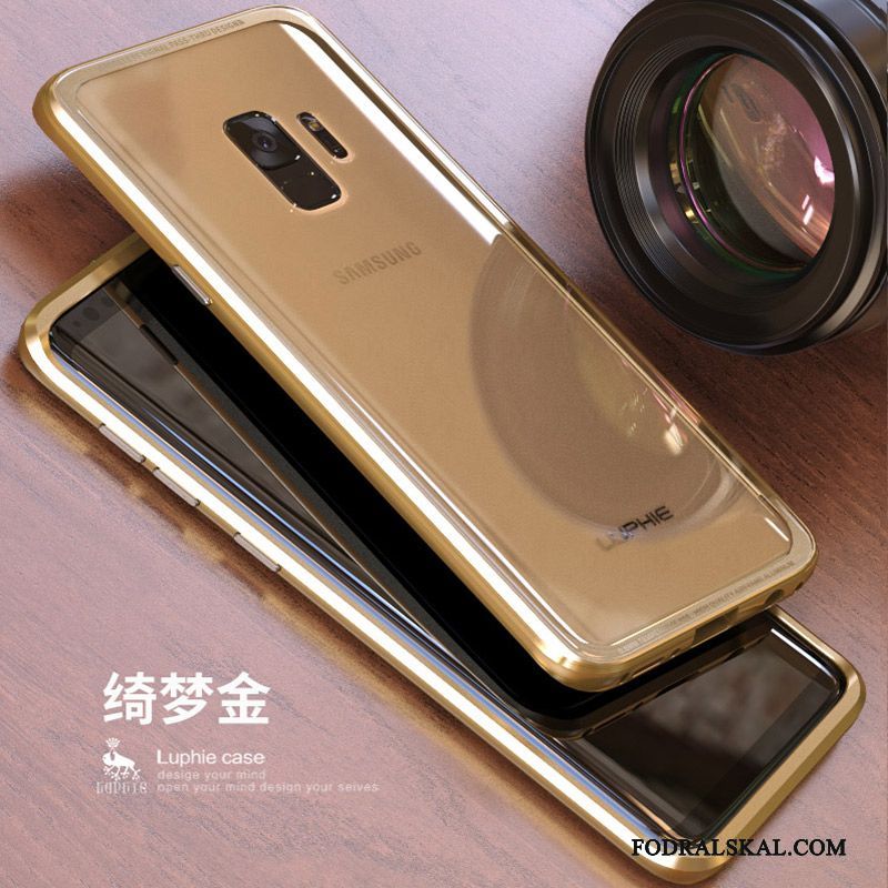 Skal Samsung Galaxy S9+ Påsar Frame Bakre Omslag, Fodral Samsung Galaxy S9+ Metall Silver Härdat Glas