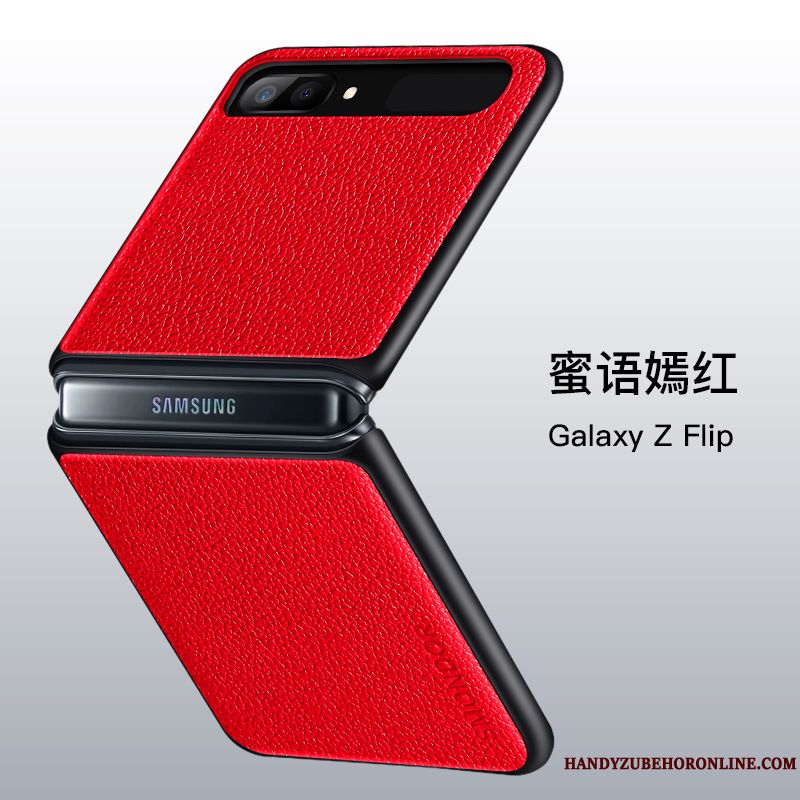 Skal Samsung Z Flip Påsar Faldigttelefon, Fodral Samsung Z Flip Läder Röd Fallskydd