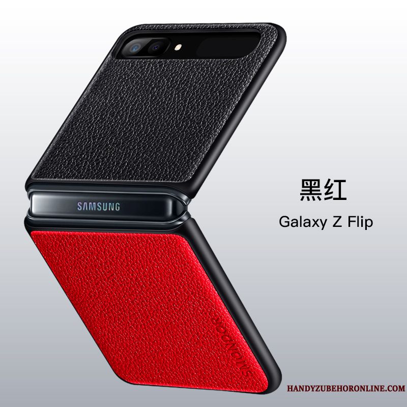 Skal Samsung Z Flip Påsar Faldigttelefon, Fodral Samsung Z Flip Läder Röd Fallskydd