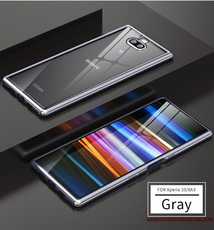Skal Sony Xperia 10 Metall Telefon Glas, Fodral Sony Xperia 10 Silke Blå