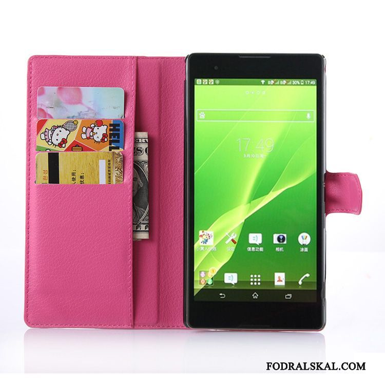Skal Sony Xperia T2 Läderfodral Rosa Kort, Fodral Sony Xperia T2 Plånbok Telefon