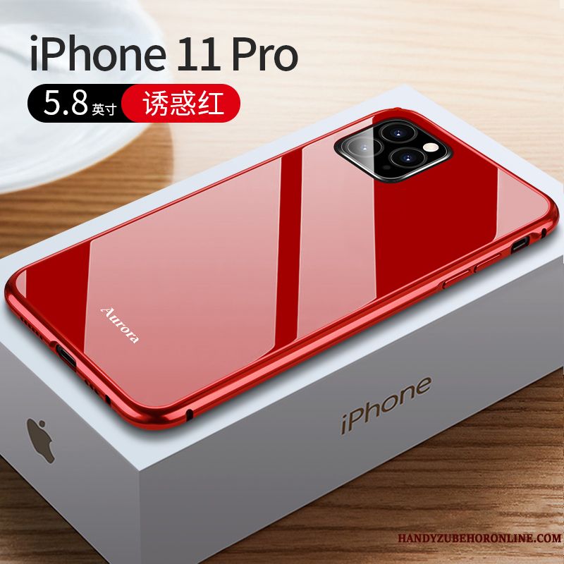 Skal iPhone 11 Pro Max Skydd Fallskyddtelefon, Fodral iPhone 11 Pro Max Metall Net Red Frame